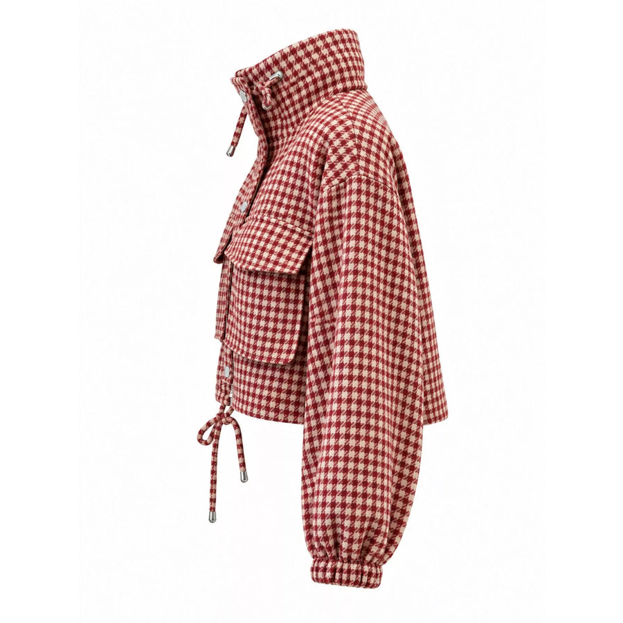 Plaid Cropped Zip-Up Jacket Apparel and Accessories