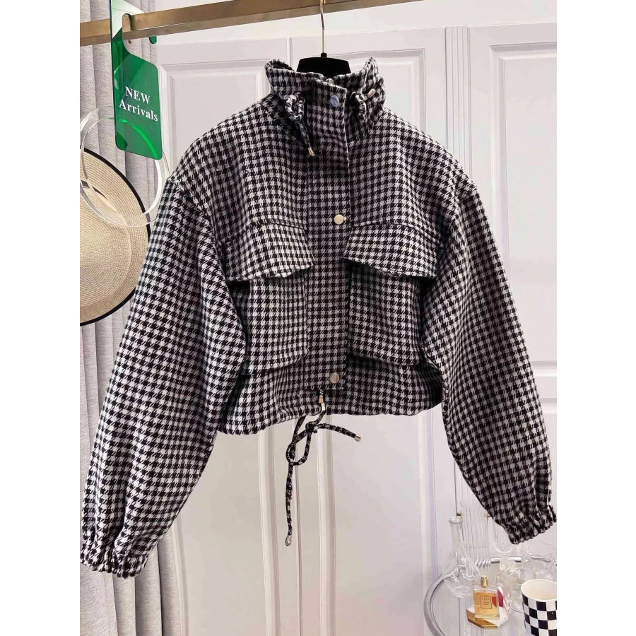 Plaid Cropped Zip-Up Jacket Apparel and Accessories