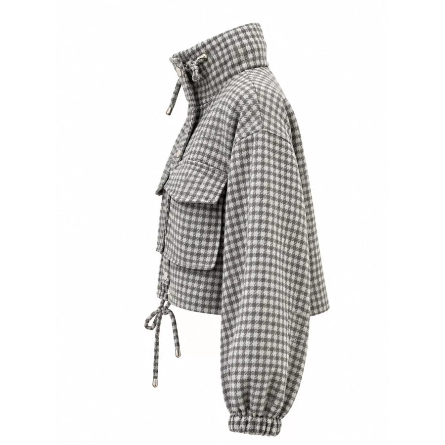 Plaid Cropped Zip-Up Jacket Apparel and Accessories