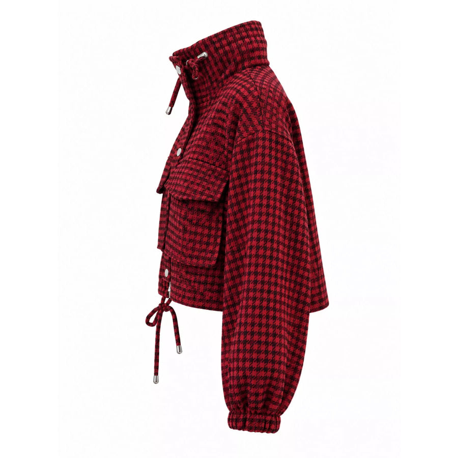 Plaid Cropped Zip-Up Jacket Apparel and Accessories