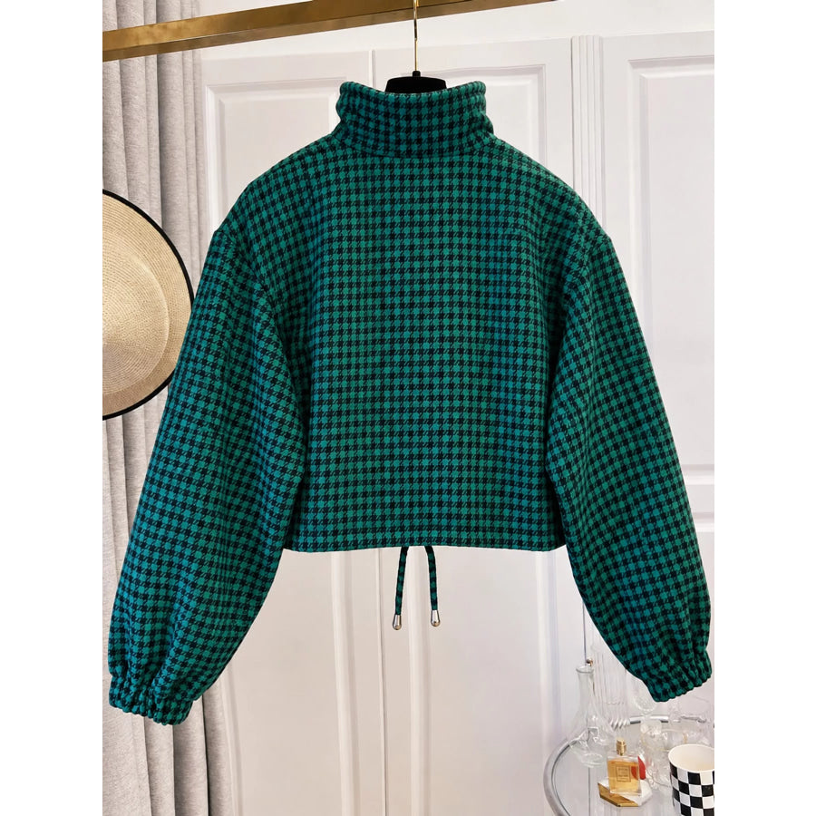 Plaid Cropped Zip-Up Jacket Apparel and Accessories