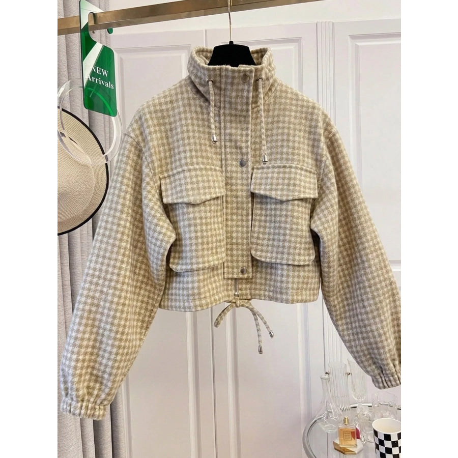 Plaid Cropped Zip-Up Jacket Apparel and Accessories