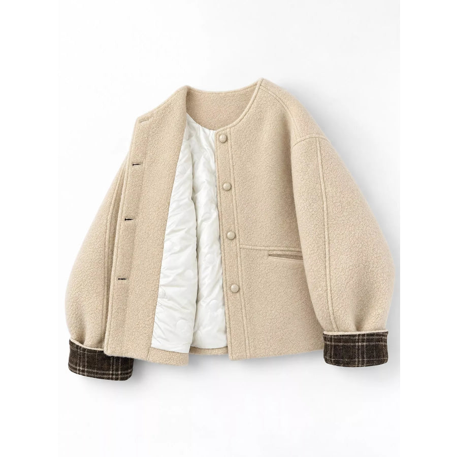 Plaid Cuffs Button Up Jacket Apparel and Accessories