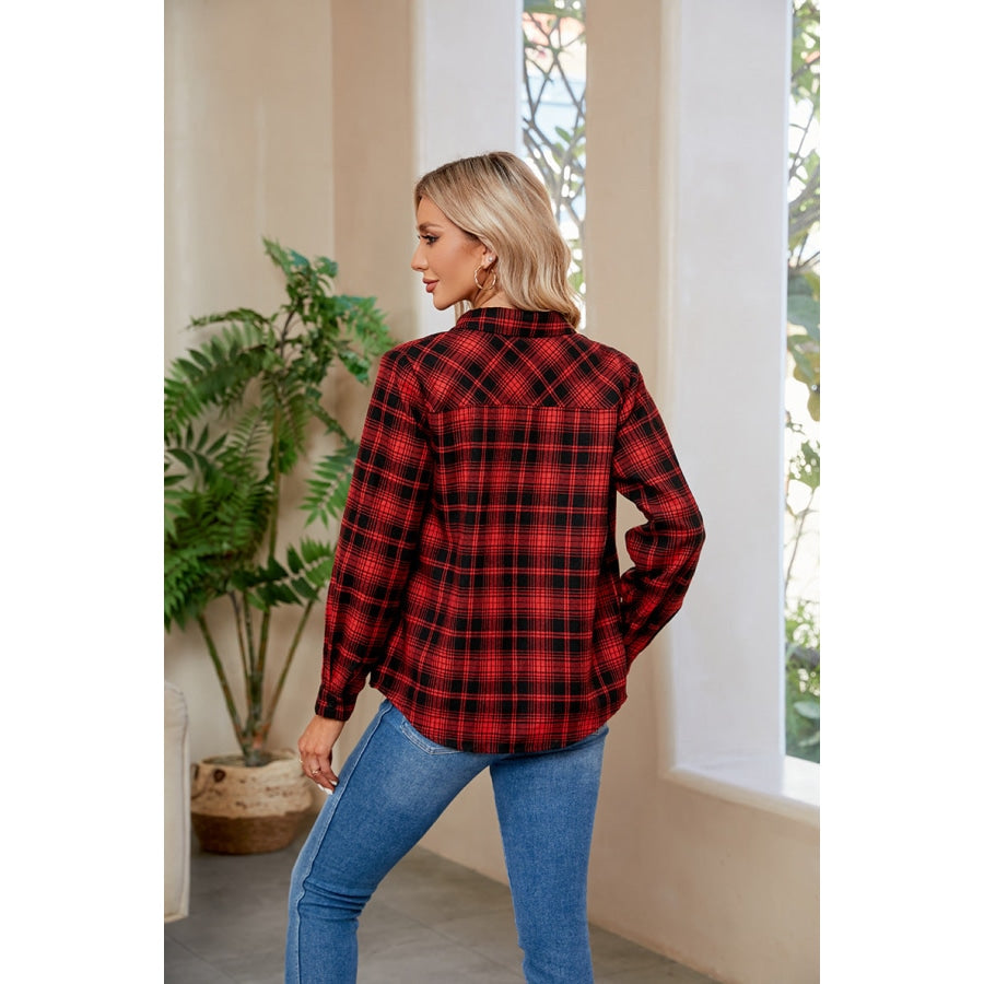 Plaid Curved Hem Long Sleeve Shirt