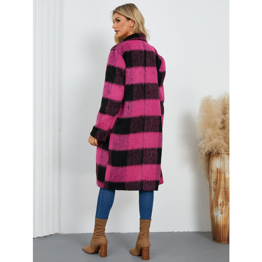 Plaid Double-Breasted Long Sleeve Coat Apparel and Accessories