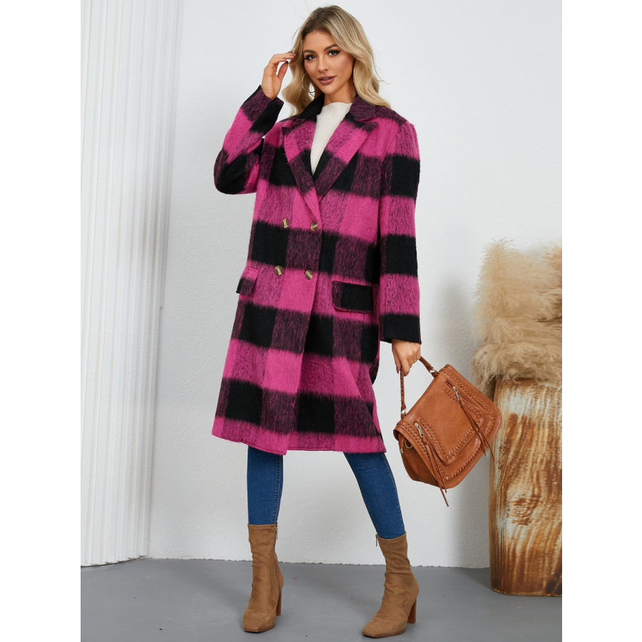 Plaid Double-Breasted Long Sleeve Coat Apparel and Accessories