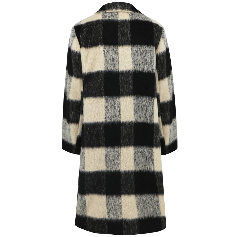 Plaid Double-Breasted Long Sleeve Coat Apparel and Accessories