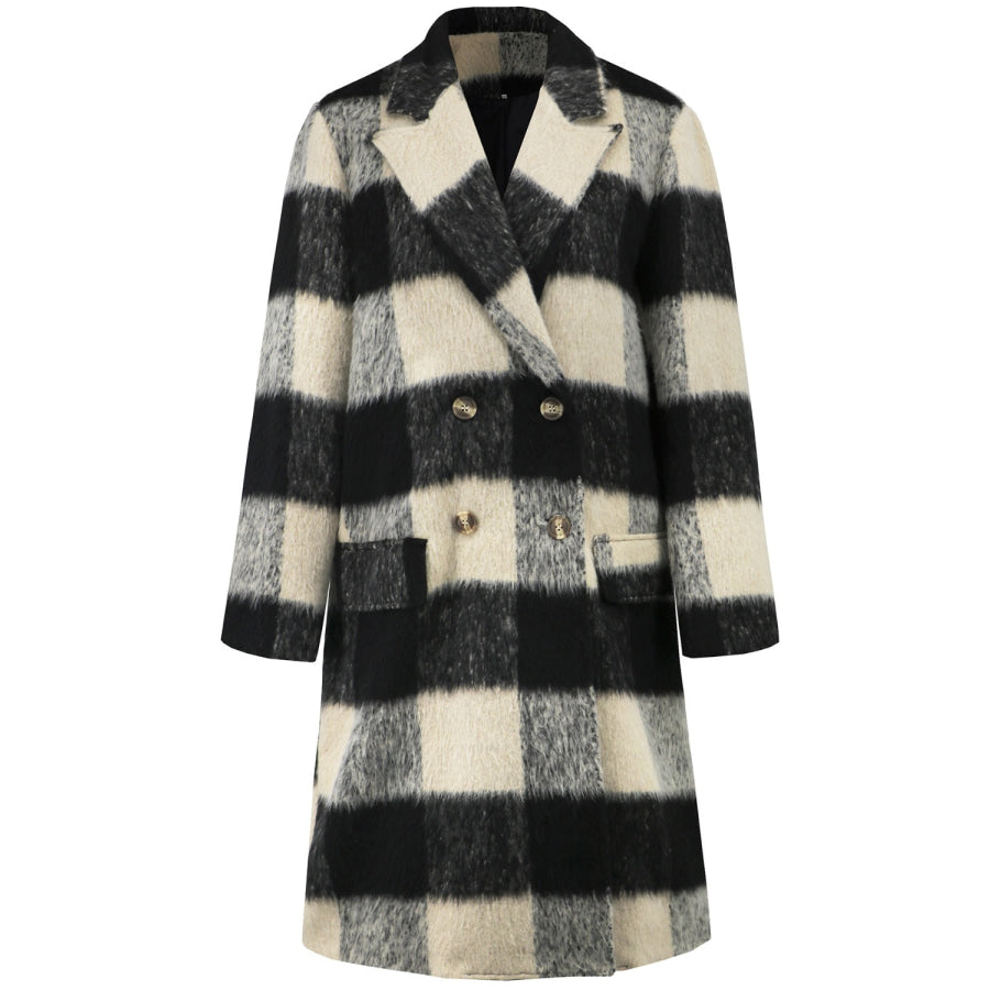 Plaid Double-Breasted Long Sleeve Coat Apparel and Accessories