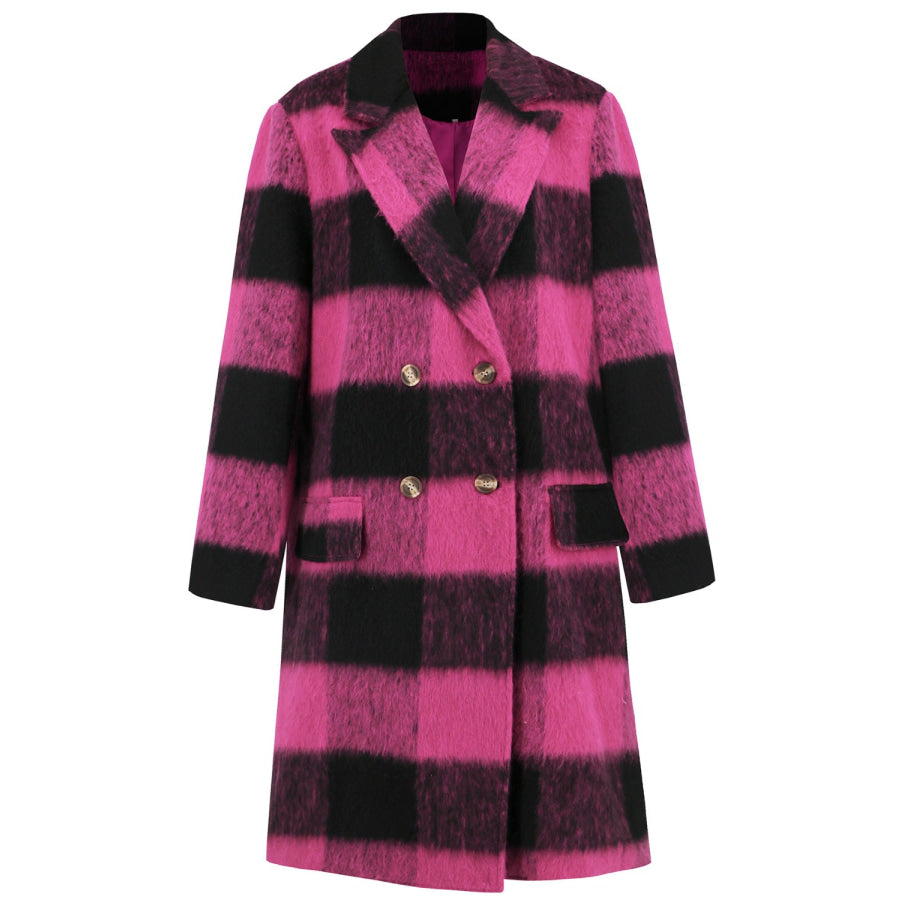 Plaid Double-Breasted Long Sleeve Coat Apparel and Accessories