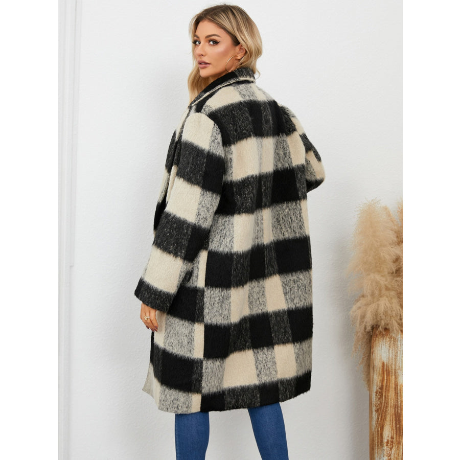 Plaid Double-Breasted Long Sleeve Coat Apparel and Accessories