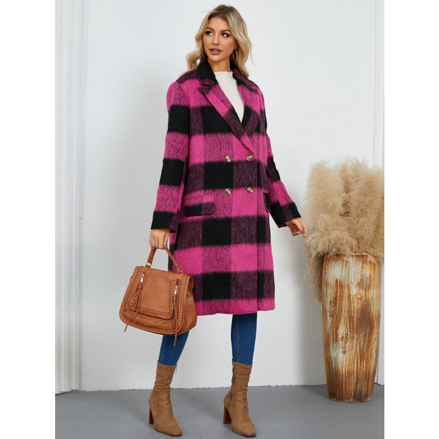 Plaid Double-Breasted Long Sleeve Coat Apparel and Accessories