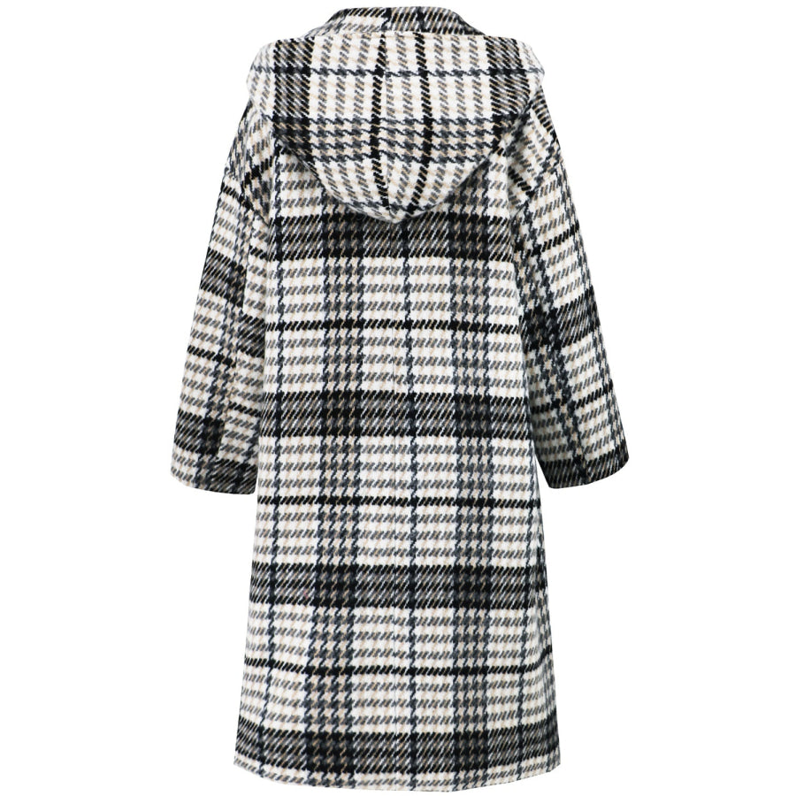 Plaid Double-Breasted Long Sleeve Longline Coat Apparel and Accessories