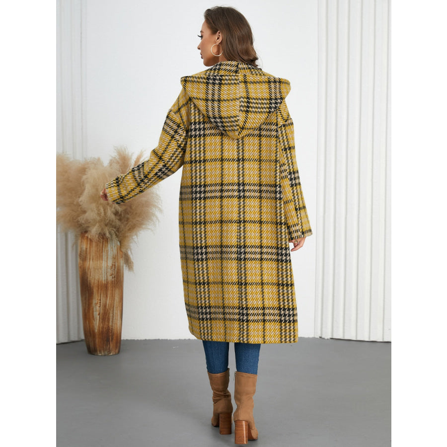 Plaid Double-Breasted Long Sleeve Longline Coat Apparel and Accessories