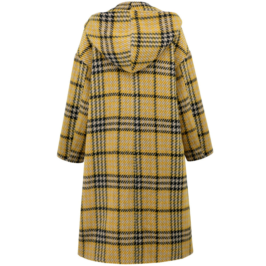 Plaid Double-Breasted Long Sleeve Longline Coat Apparel and Accessories