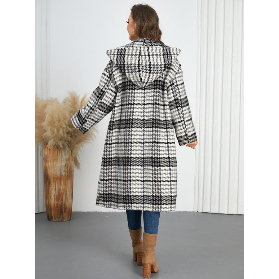 Plaid Double-Breasted Long Sleeve Longline Coat Apparel and Accessories