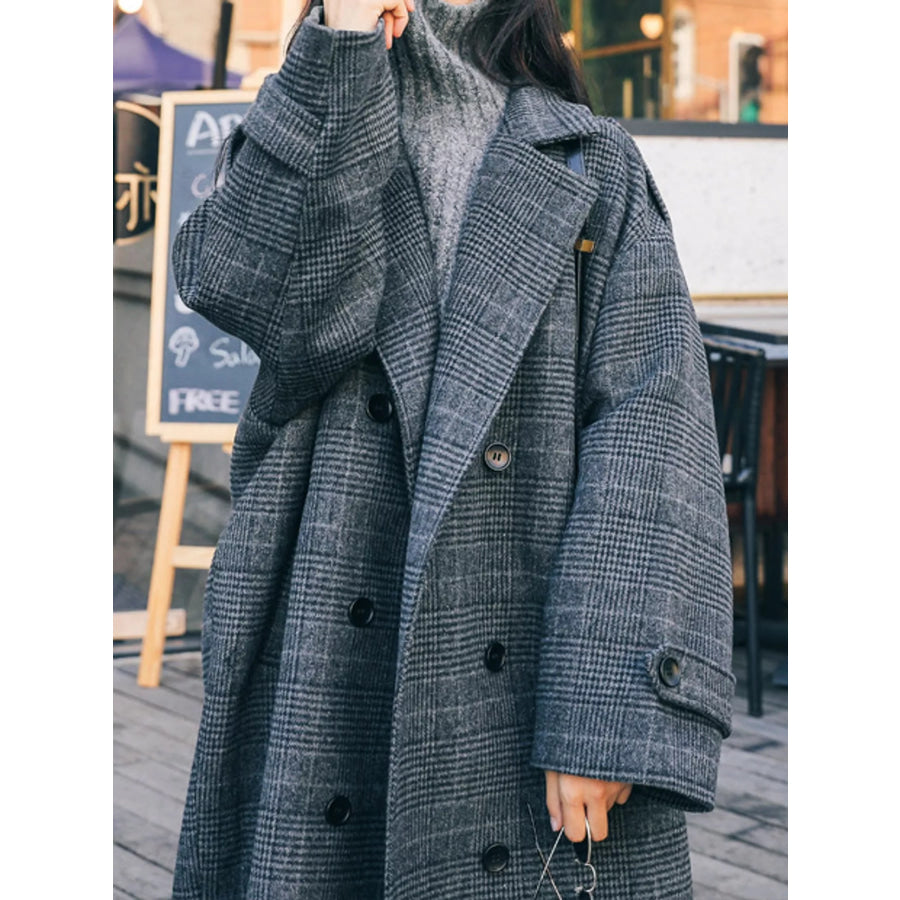 Plaid Double-Breasted Longline Overcoat Apparel and Accessories