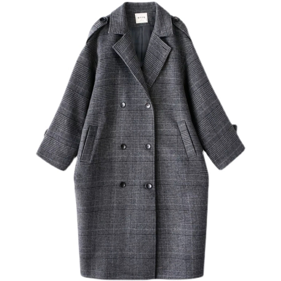 Plaid Double-Breasted Longline Overcoat Apparel and Accessories