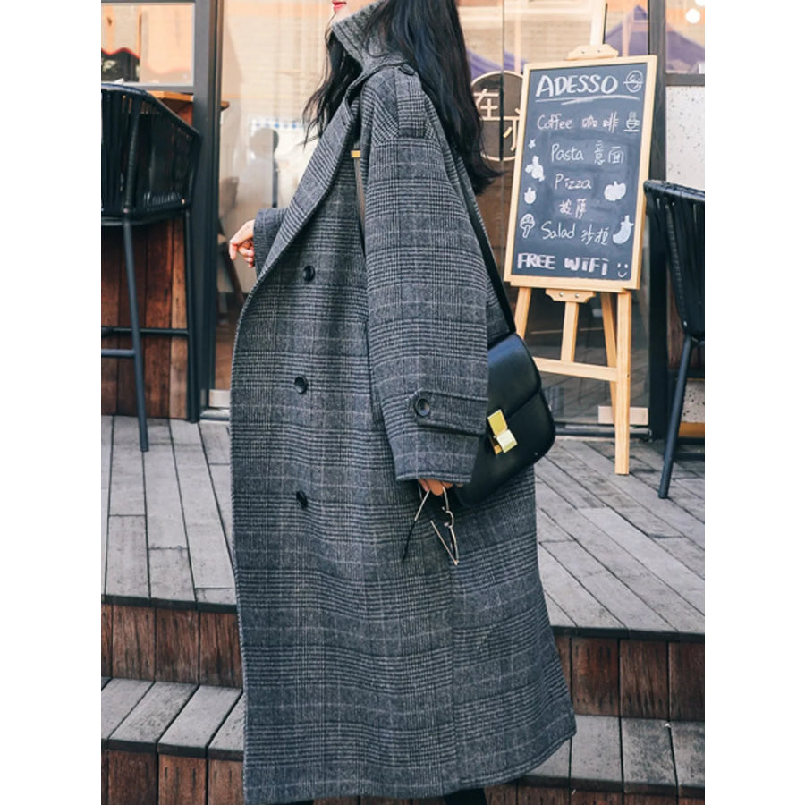 Plaid Double-Breasted Longline Overcoat Apparel and Accessories