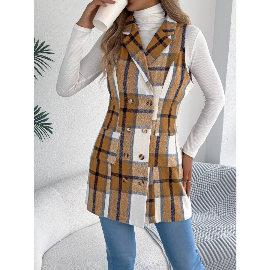Plaid Double-Breasted Vest Coat Apparel and Accessories
