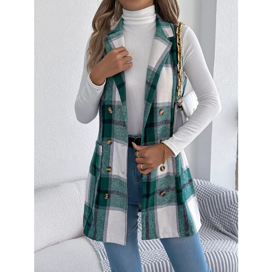 Plaid Double-Breasted Vest Coat Apparel and Accessories