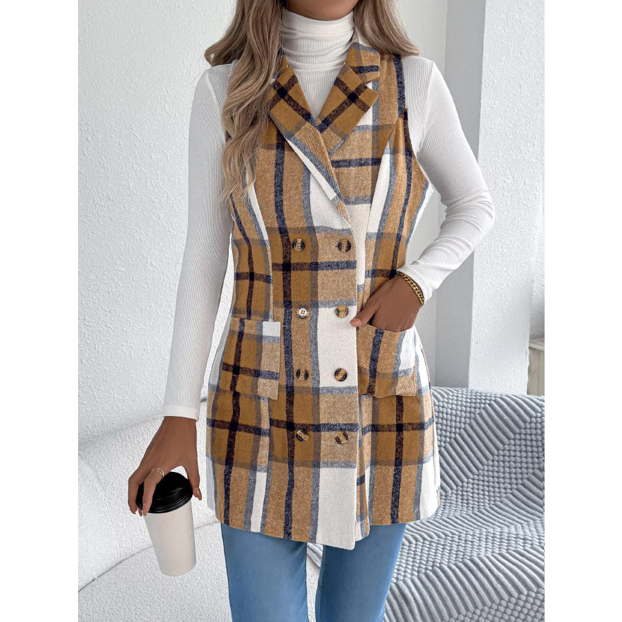Plaid Double-Breasted Vest Coat Apparel and Accessories
