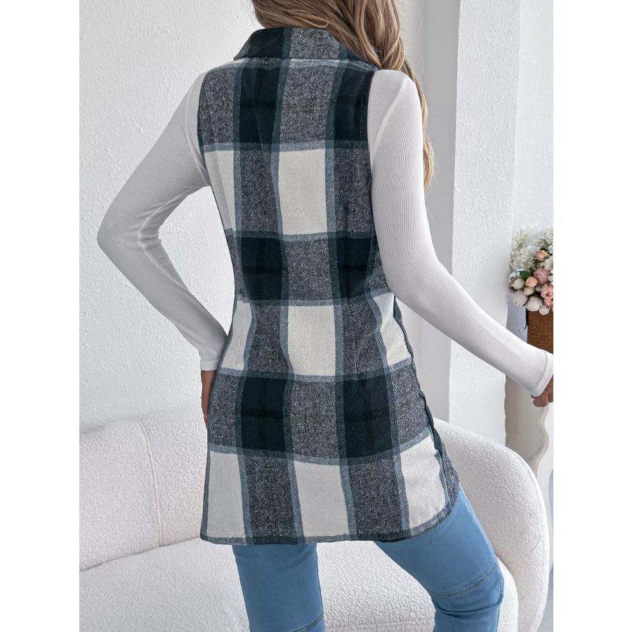 Plaid Double-Breasted Vest Coat Apparel and Accessories