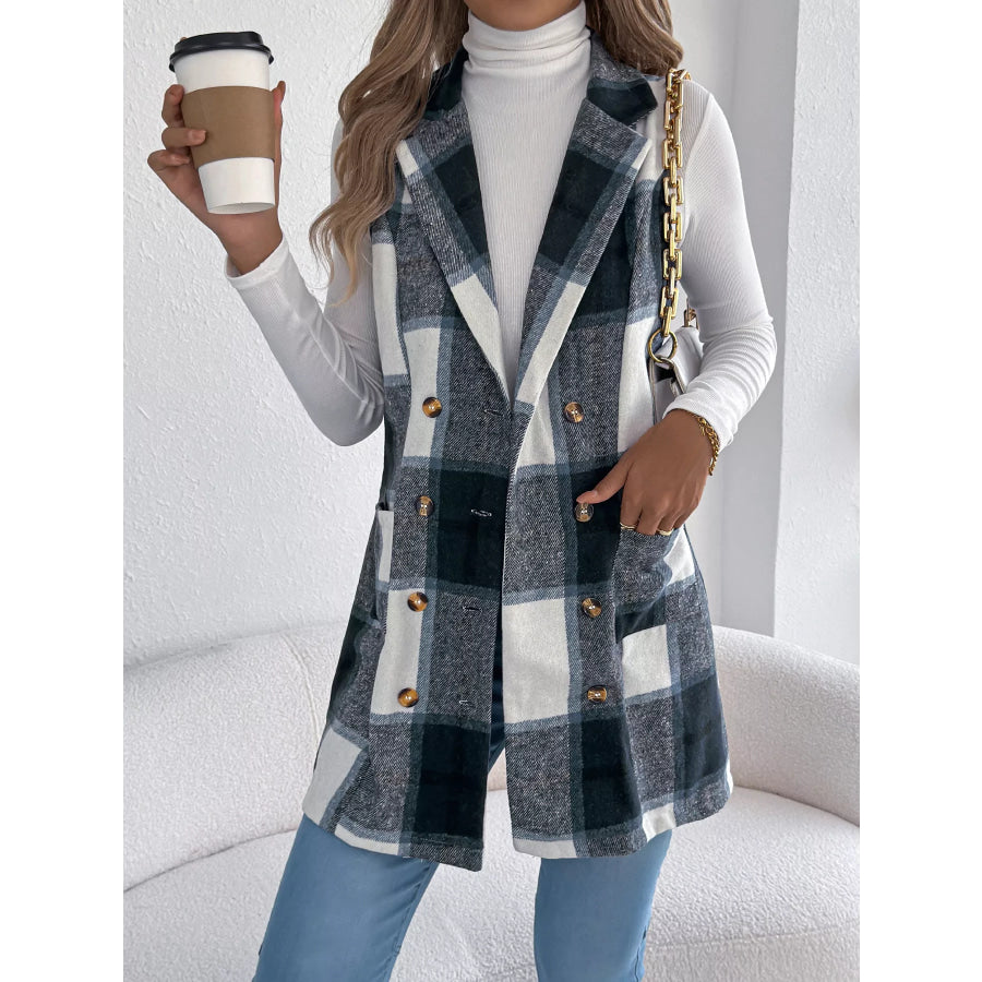Plaid Double-Breasted Vest Coat Apparel and Accessories