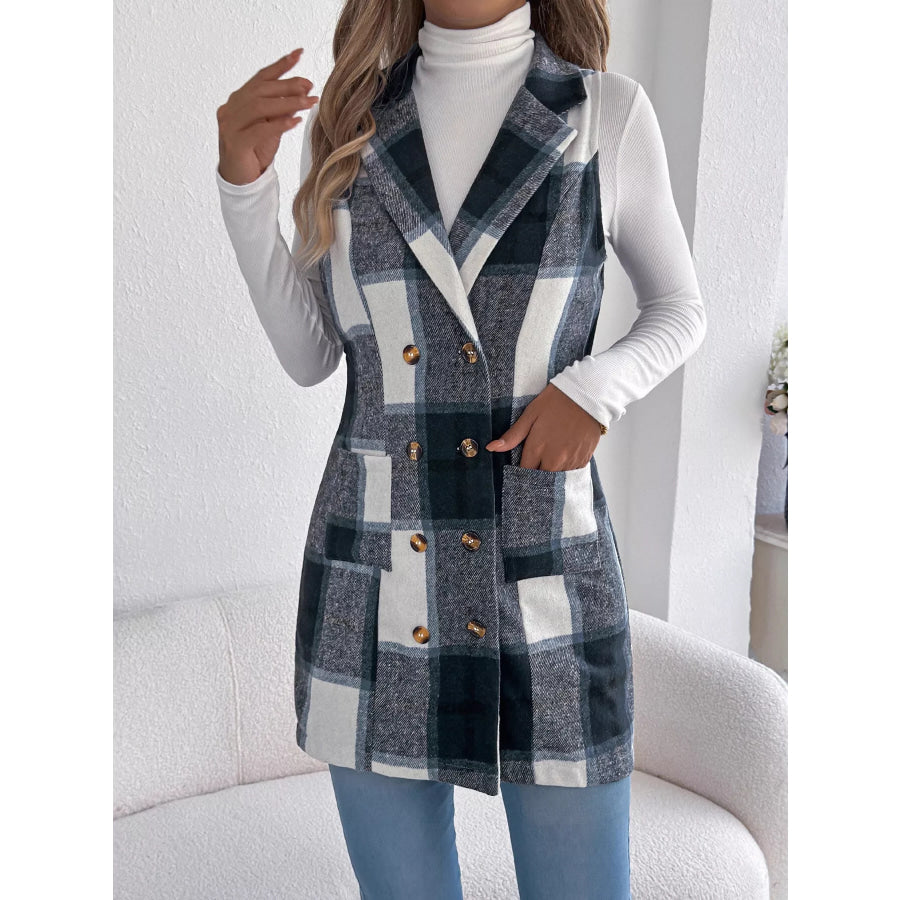 Plaid Double-Breasted Vest Coat Apparel and Accessories