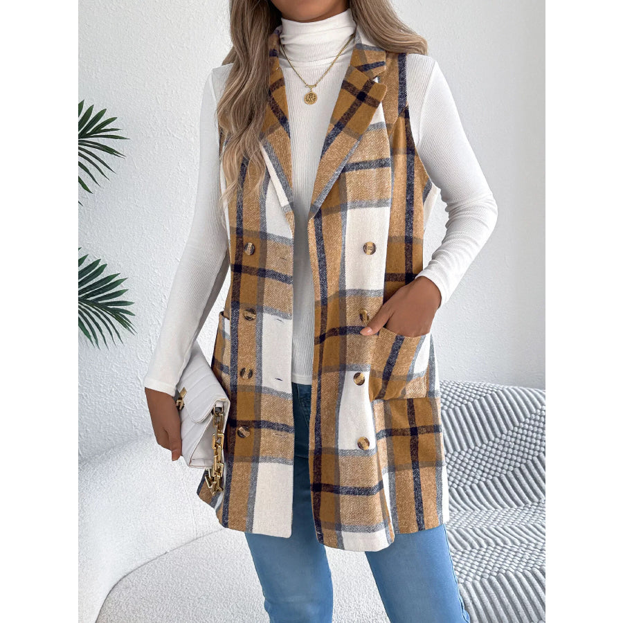 Plaid Double-Breasted Vest Coat Apparel and Accessories