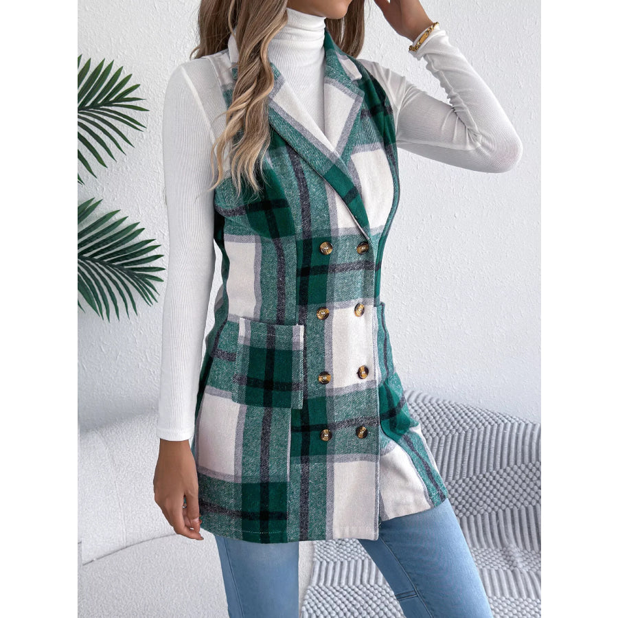 Plaid Double-Breasted Vest Coat Apparel and Accessories