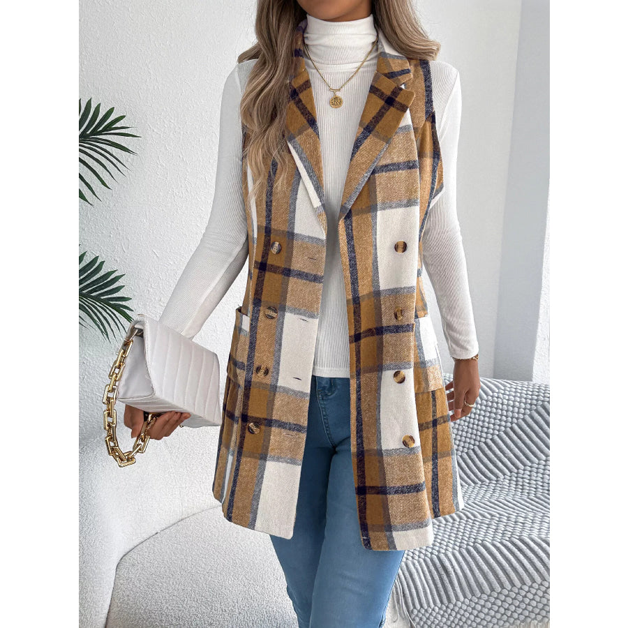 Plaid Double-Breasted Vest Coat Apparel and Accessories
