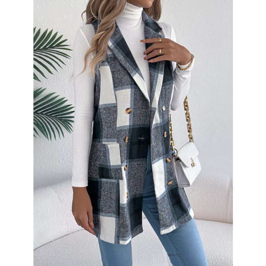 Plaid Double-Breasted Vest Coat Apparel and Accessories