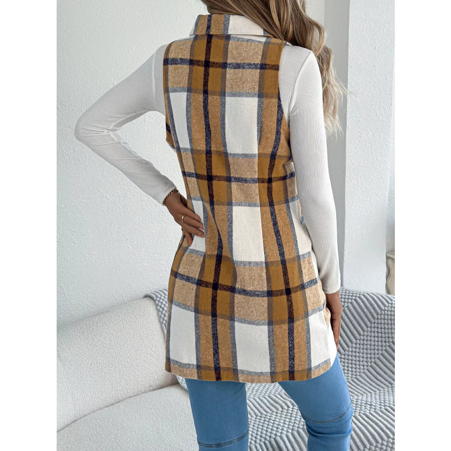 Plaid Double-Breasted Vest Coat Apparel and Accessories