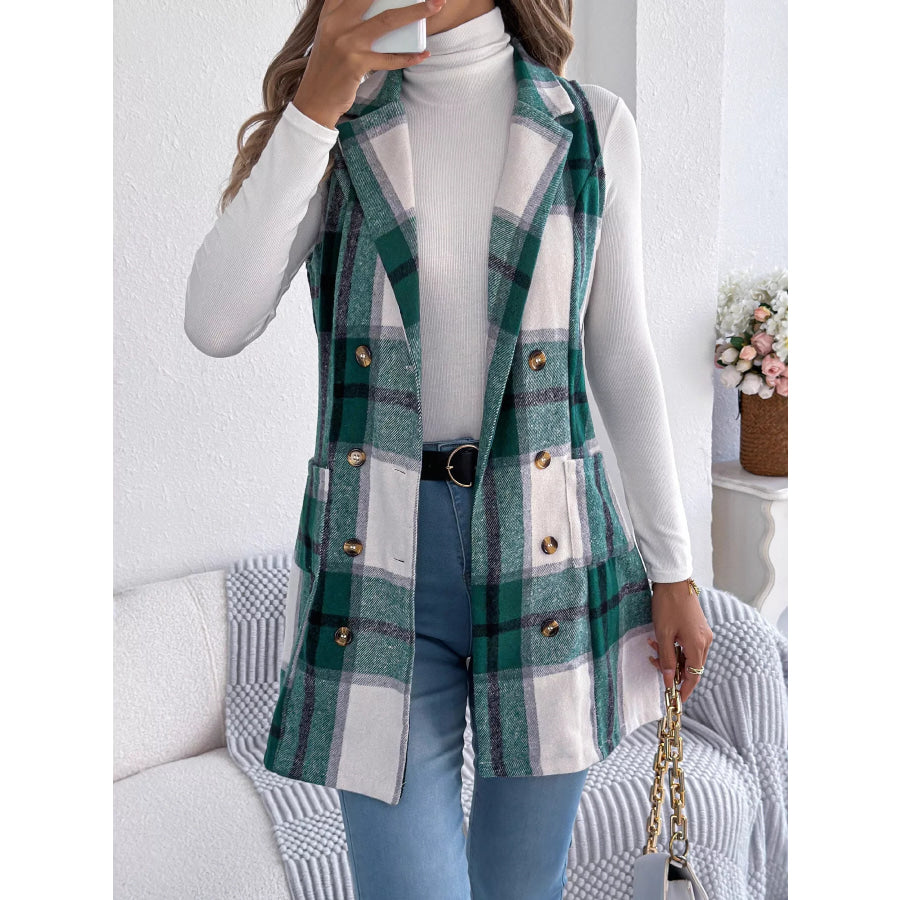 Plaid Double-Breasted Vest Coat Apparel and Accessories