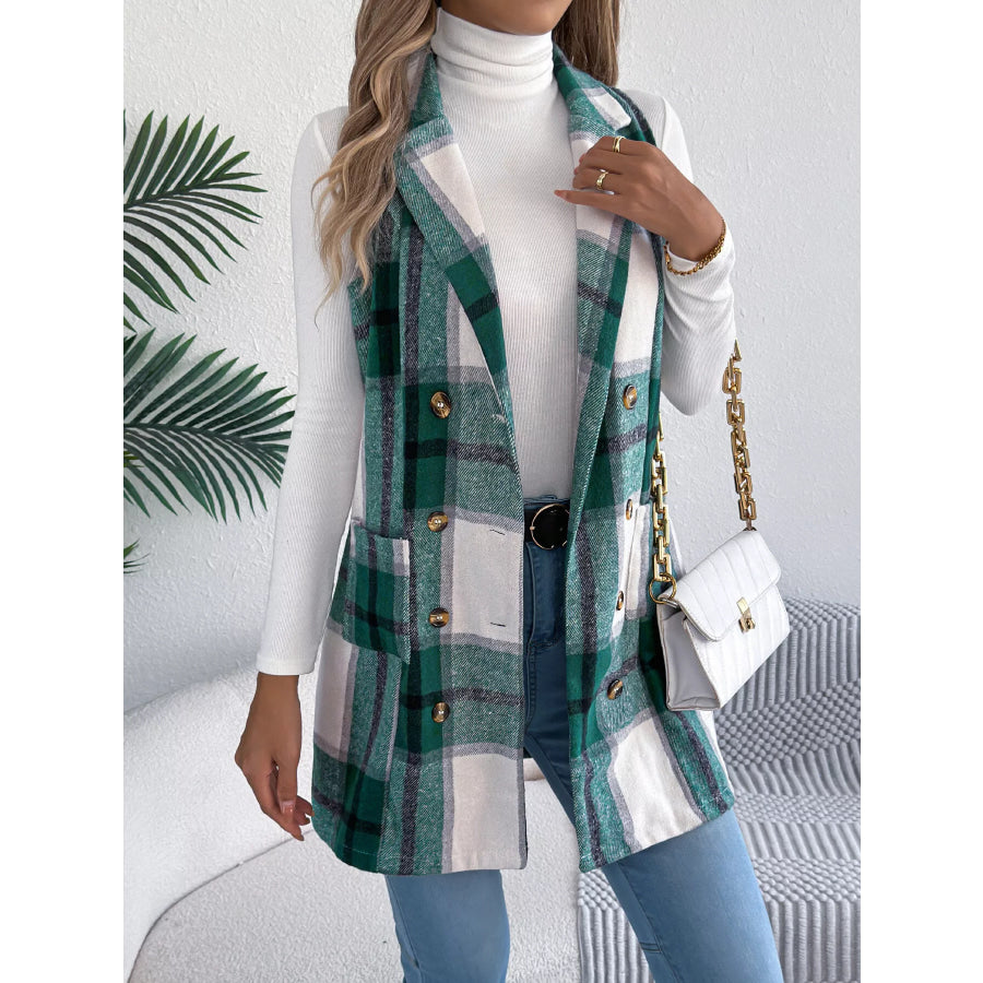 Plaid Double-Breasted Vest Coat Apparel and Accessories