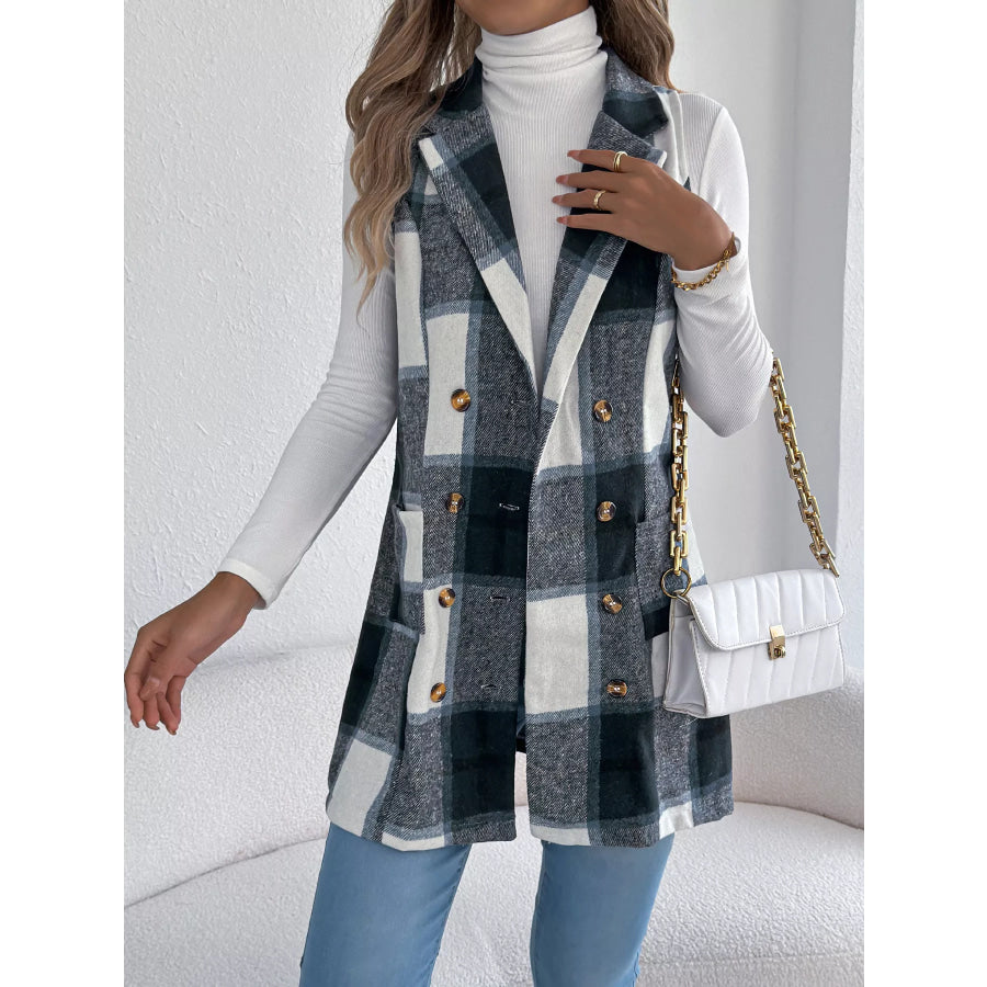 Plaid Double-Breasted Vest Coat Apparel and Accessories