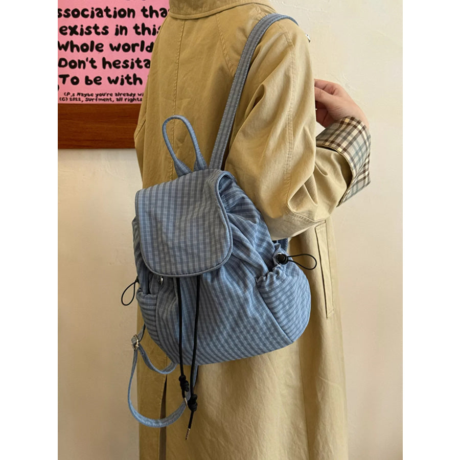 Plaid Drawstring Closure Backpack Bag Apparel and Accessories