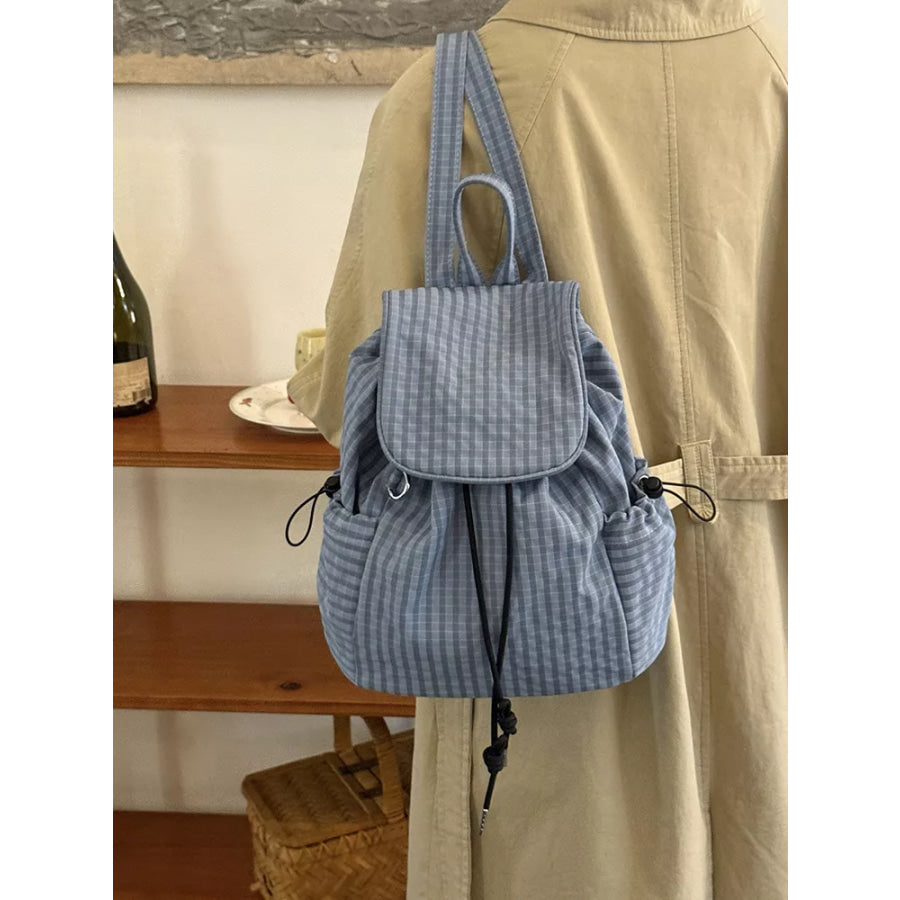 Plaid Drawstring Closure Backpack Bag Apparel and Accessories