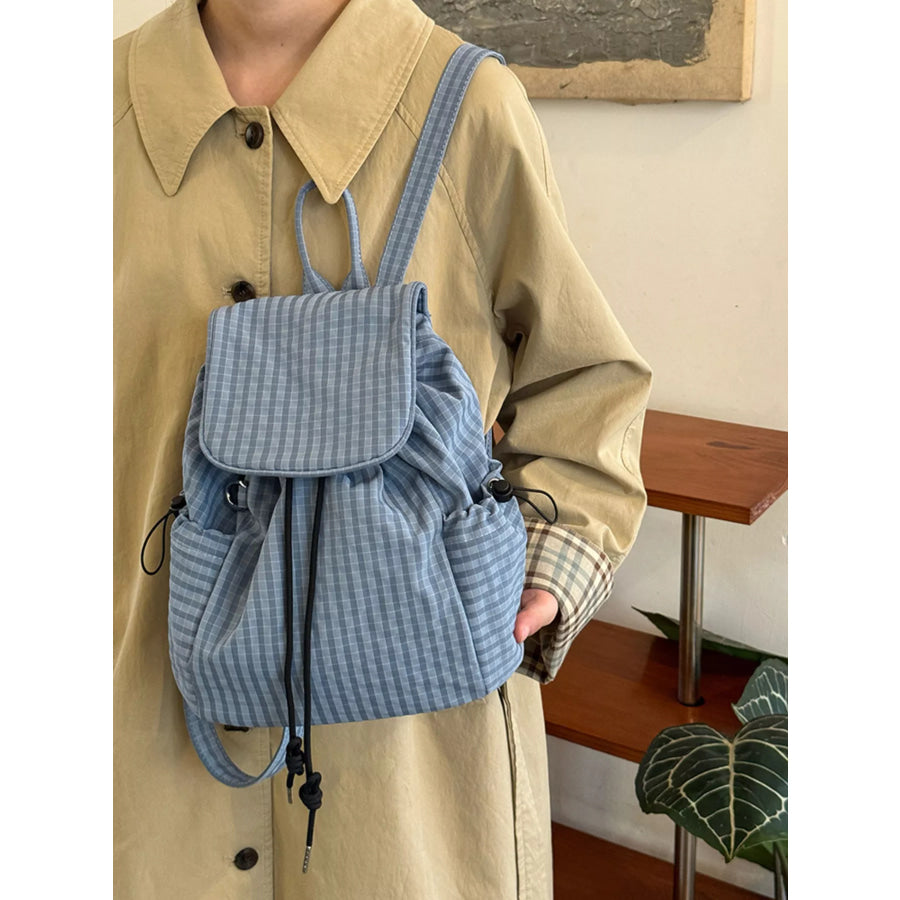 Plaid Drawstring Closure Backpack Bag Apparel and Accessories
