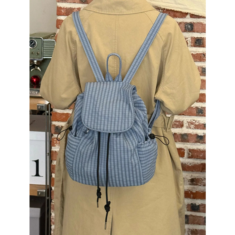 Plaid Drawstring Closure Backpack Bag Apparel and Accessories