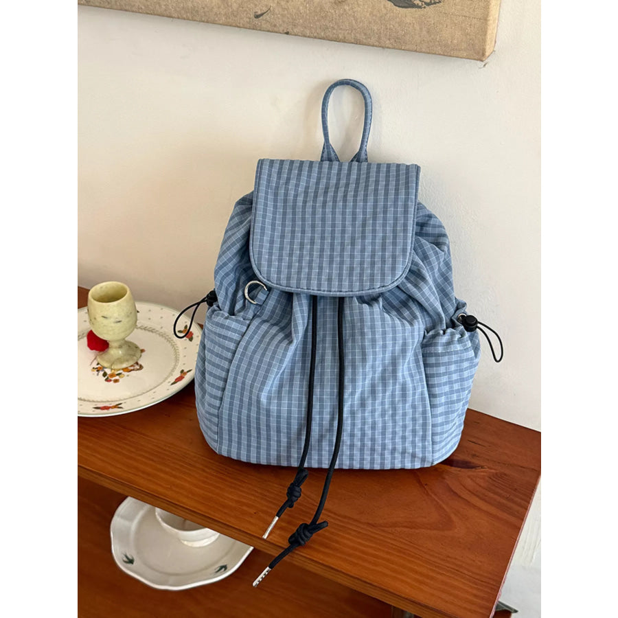 Plaid Drawstring Closure Backpack Bag Apparel and Accessories