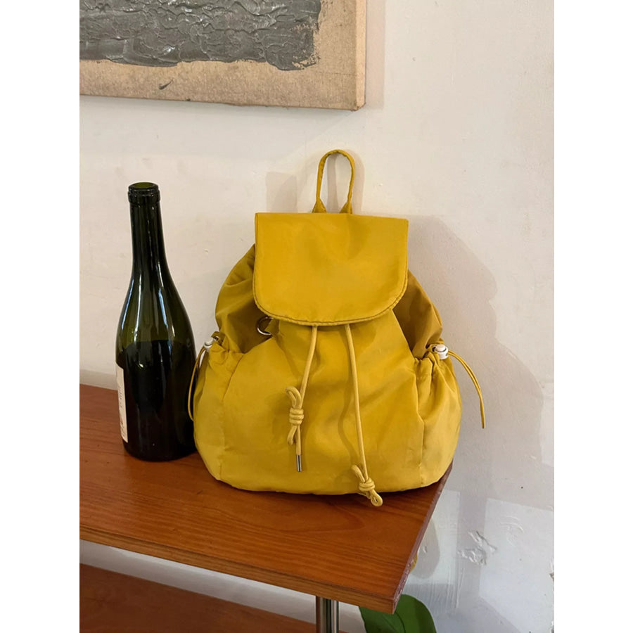 Plaid Drawstring Closure Backpack Bag Yellow / One Size Apparel and Accessories