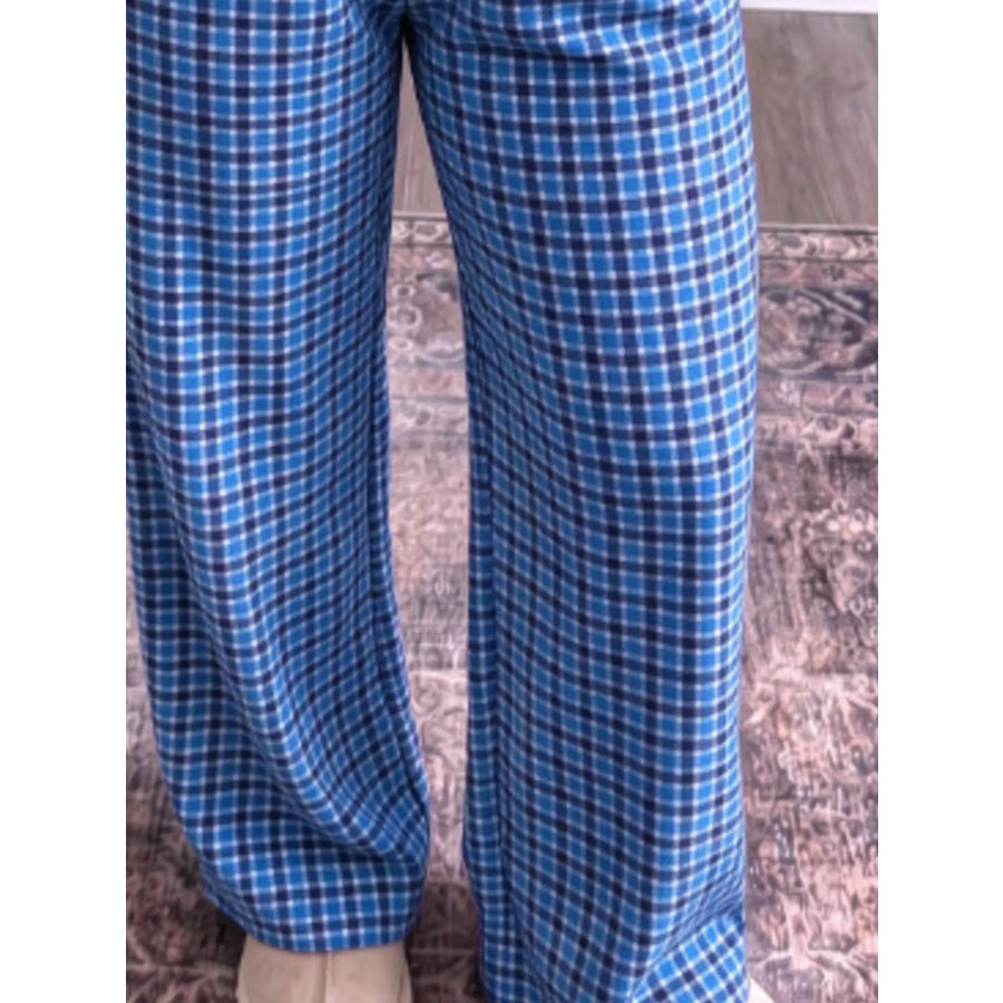 Plaid Drawstring Wide Leg Pants Apparel and Accessories