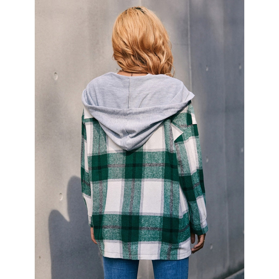 Plaid Dropped Shoulder Hooded Jacket