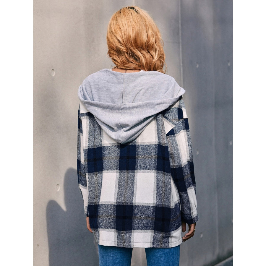 Plaid Dropped Shoulder Hooded Jacket