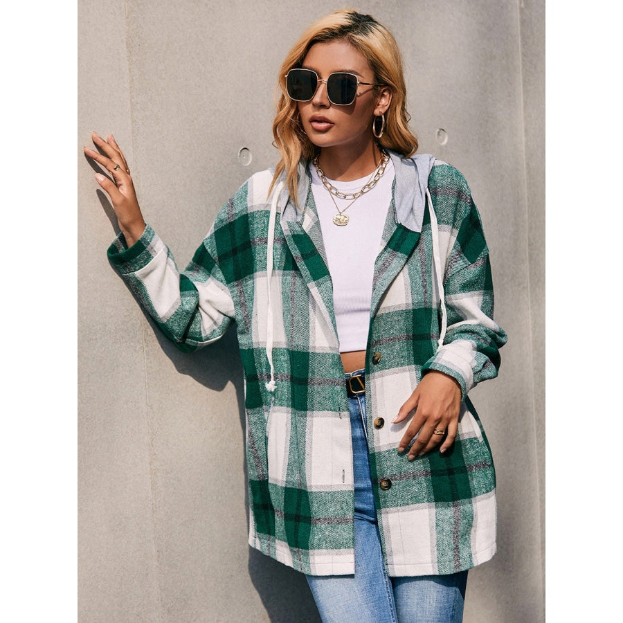 Plaid Dropped Shoulder Hooded Jacket