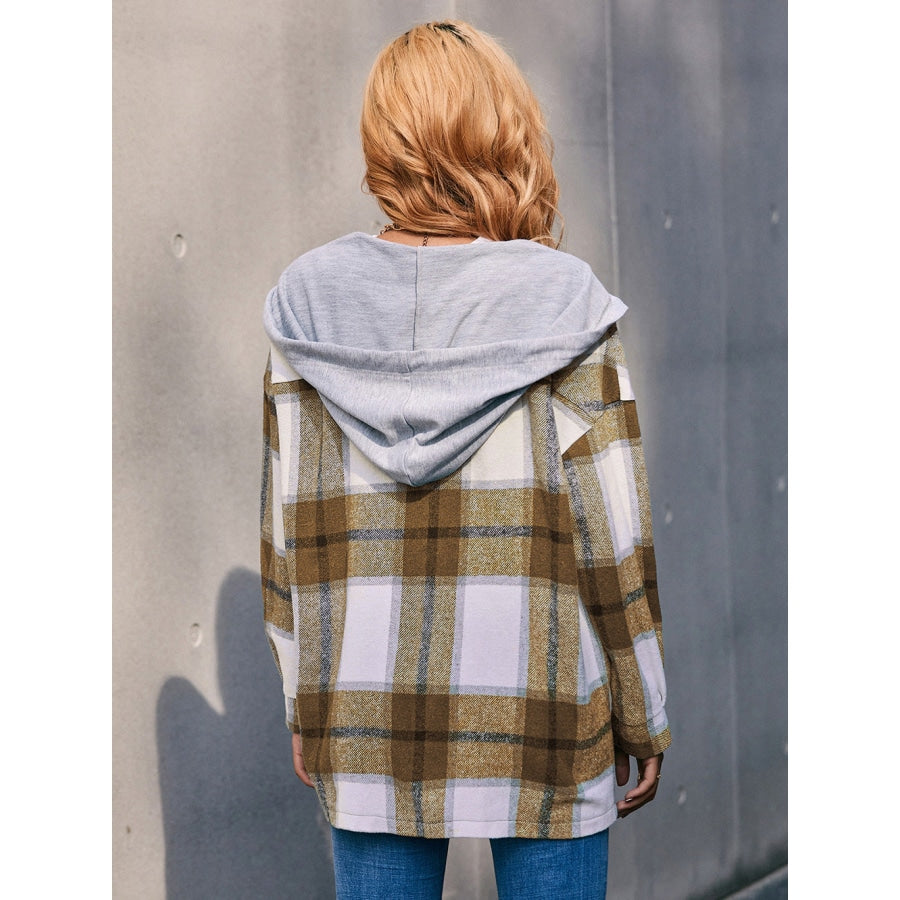 Plaid Dropped Shoulder Hooded Jacket