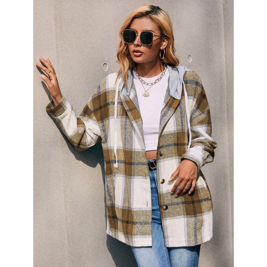 Plaid Dropped Shoulder Hooded Jacket