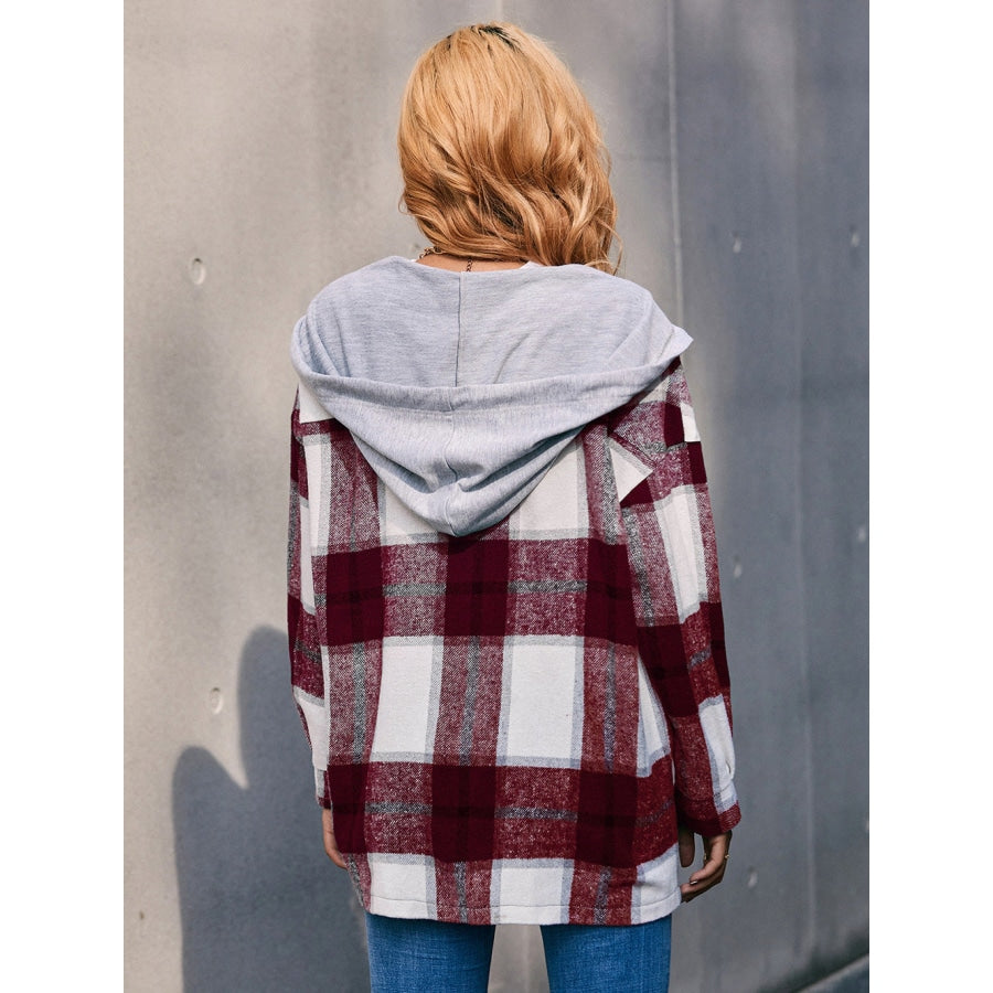 Plaid Dropped Shoulder Hooded Jacket