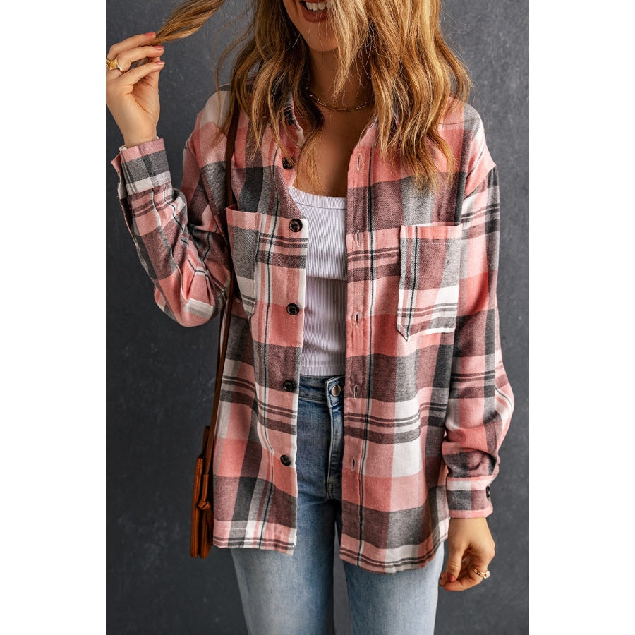 Plaid Dropped Shoulder Longline Shirt Plaid / S